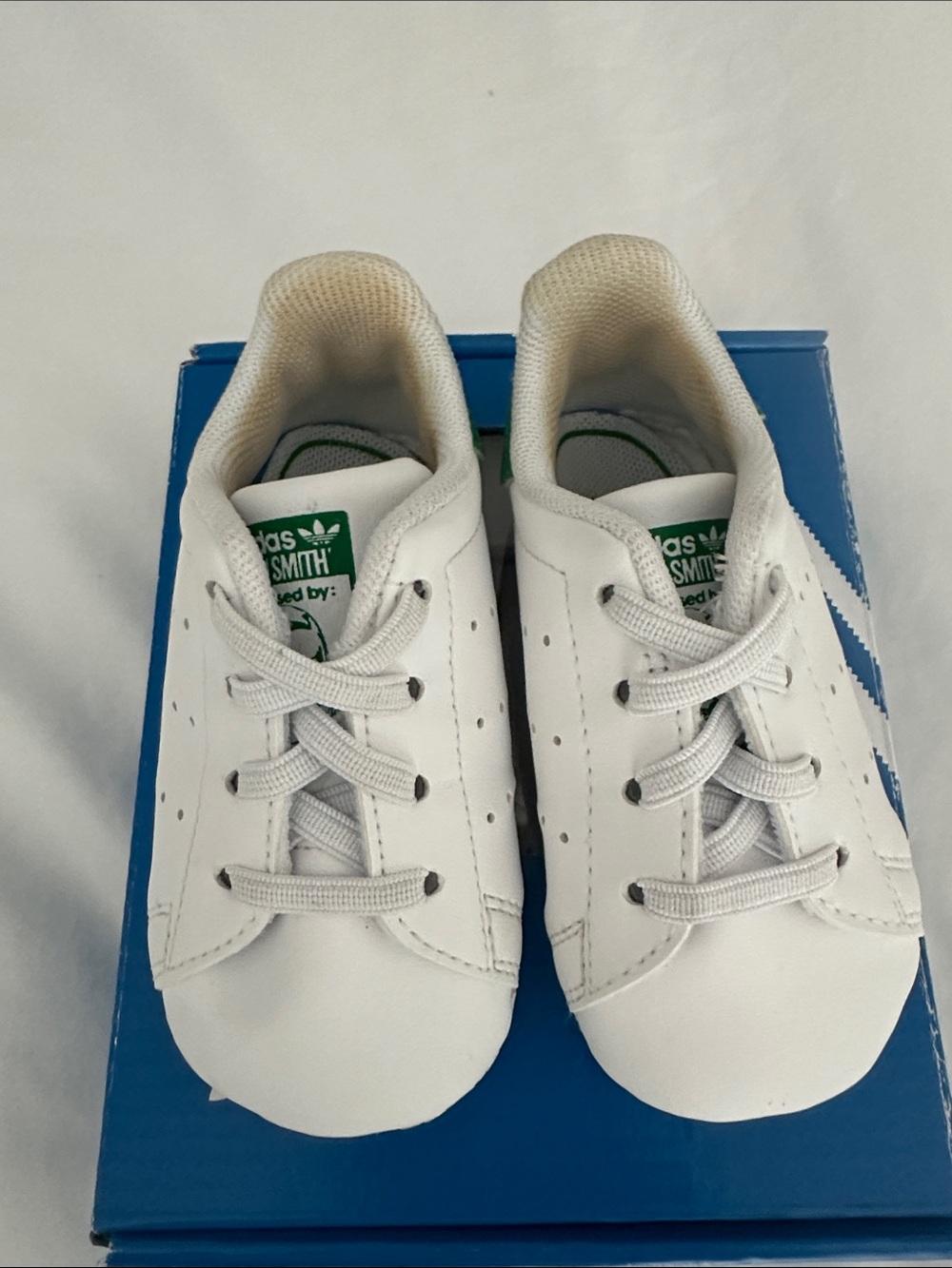 adidas Kids White Leather Sneakers with Green Tongue Logo